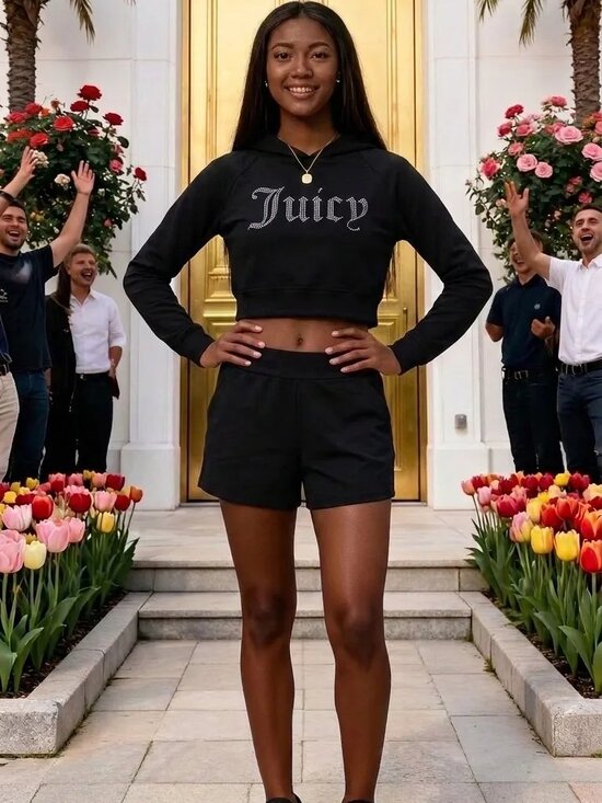 Juicy Couture Tops - Juicy Couture Black Hoodie &‎ Short Set Size Large JC122144S / JC144